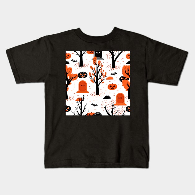 Halloween Cemetery Orange Kids T-Shirt by igzine